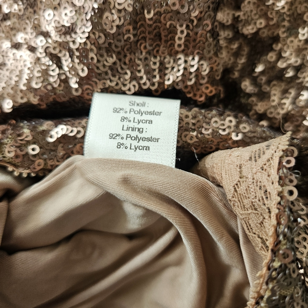NWT Dress the Population Champagne Gold Glam Sequin Sexy Cut Out Mesh Bodycon XS - Picture 6 of 6
